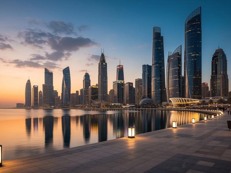 Modern UAE skyline with desert tones